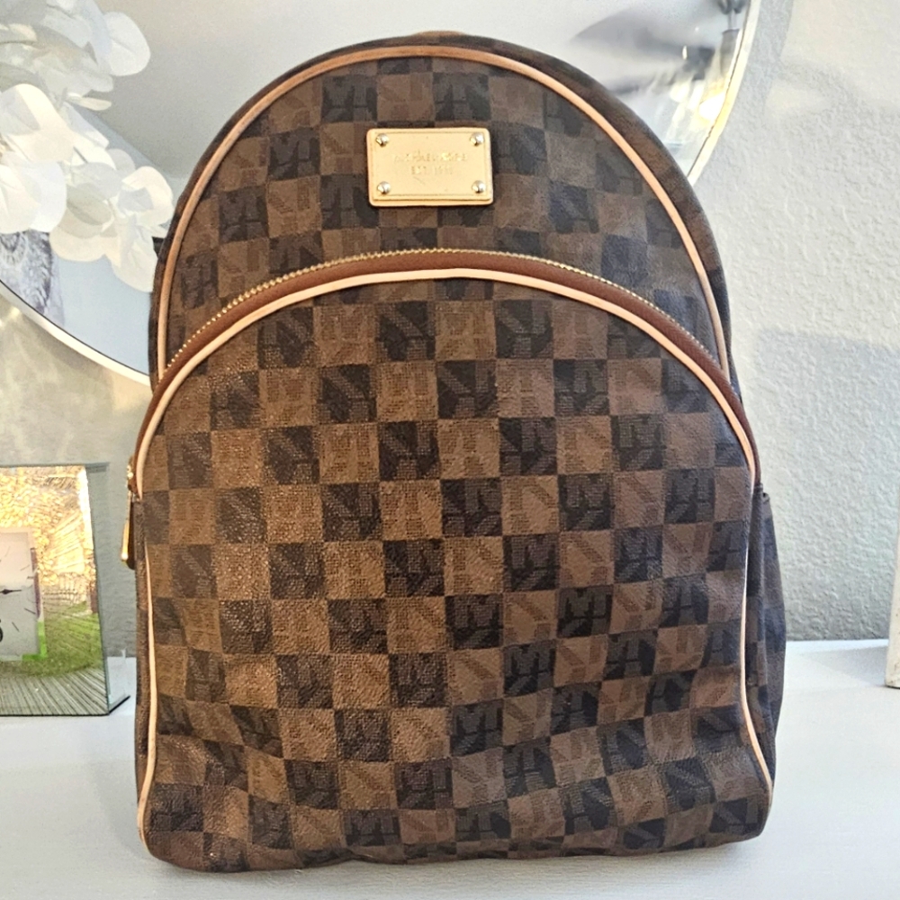Michael Kors Brown Checkered Backpack large
